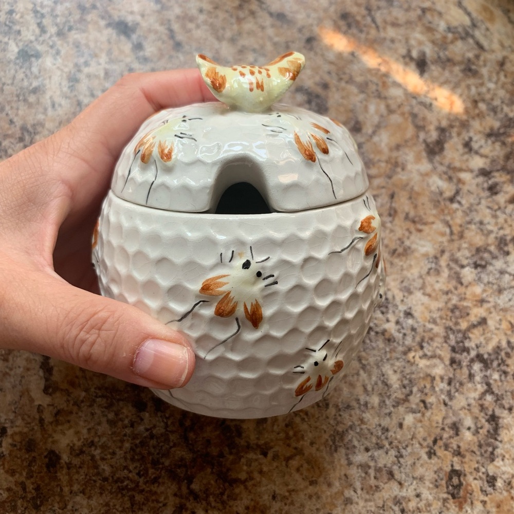 Vintage Ceramic Honeycomb Jar with Bee Lid